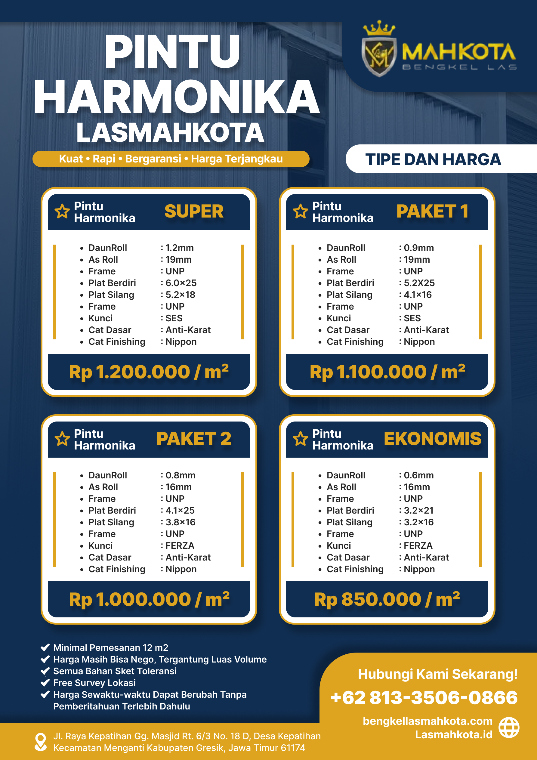 Bengkel Las Mahkota Price List